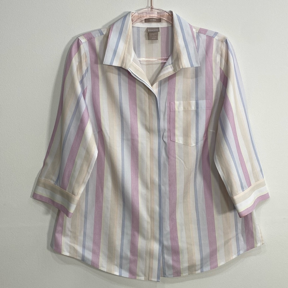 Chico's No Iron Top Dot Stripped Women's 1/Medium/8